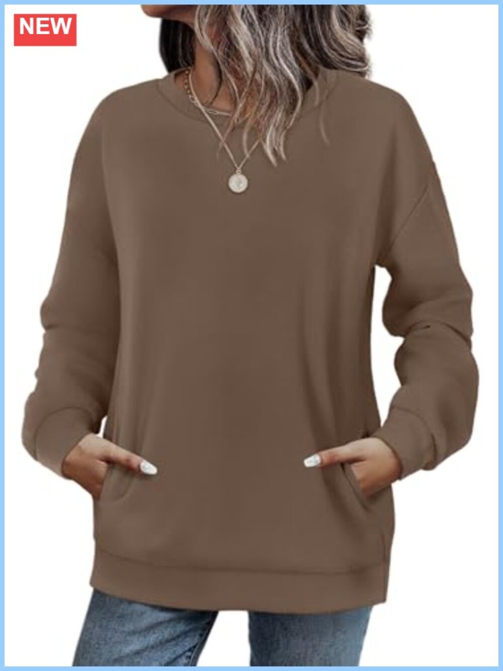Women's Crewneck Sweatshirt with Pockets Long Sleeve Pullover